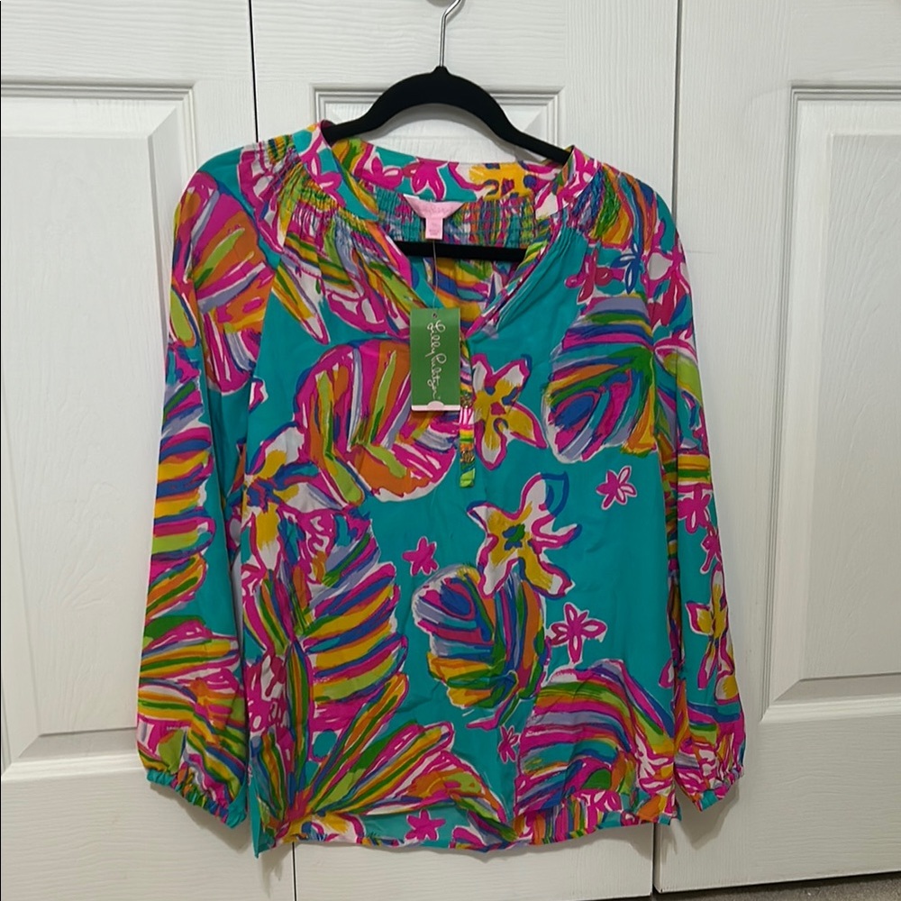Lilly Pulitzer Elsa Summer Haze Blue Silk Blouse New With Tags